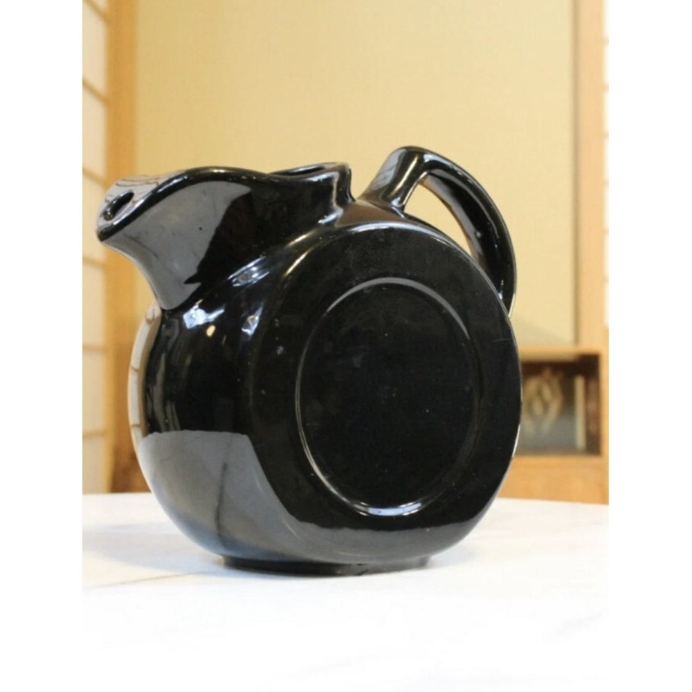 Black Art Deco Ceramic Disk Pitcher 1940s MCM California Pottery